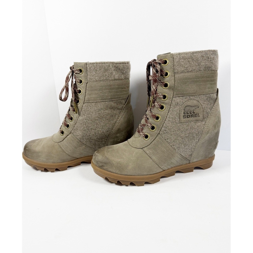 Sorel Lexie Wedge Leather Boots Gray Lace Up Winter Cozy Outdoor Womens 7.5 - Picture 7 of 15